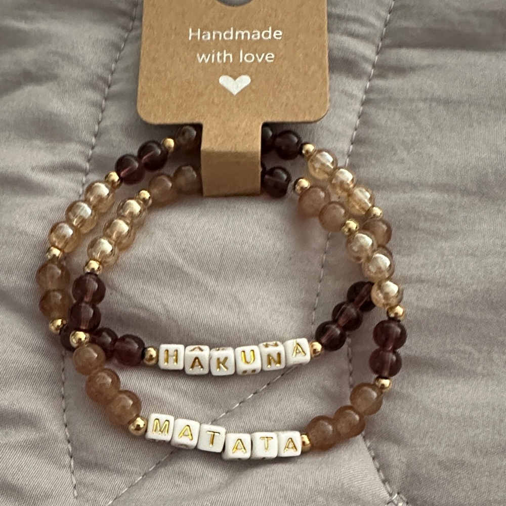 Handmade Beaded Bracelet Set - Brown and Gold